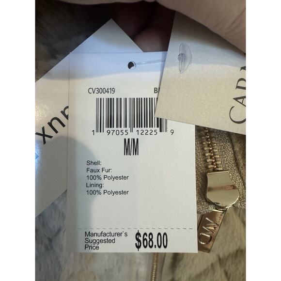 Carmen Marc Valvo Medium Faux Fur Vest Beige NWT - Picture 10 of 10